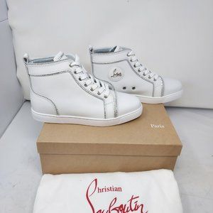 Christian Louboutin White Louis  Crystal Wedding High Top Crystal Sneaker